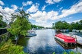 Boats docked on the Winnipesaukee River, in Lakeport, Laconia, N Royalty Free Stock Photo