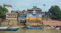 Boats docking on the Ganges Holy River in Varanasi, India