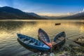 Boats on fewa lake in pokhara, nepal