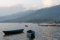 Boats on Fewa Lake in Pokhara Royalty Free Stock Photo