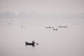 Boats with fishermen on the Taung Tha Man Lake Royalty Free Stock Photo