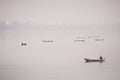 Boats with fishermen on the Taung Tha Man Lake Royalty Free Stock Photo