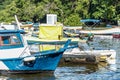 Boats Fishing boats Fishermen Sunny day Sea and mountain Blue sea Sea and trees