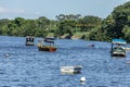 Boats Fishing boats Fishermen Sunny day Sea and mountain Blue sea Sea and trees