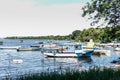 Boats Fishing boats Fishermen Sunny day Sea and mountain Blue sea Sea and trees