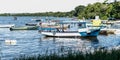 Boats Fishing boats Fishermen Sunny day Sea and mountain Blue sea Sea and trees