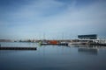 Sunny but still frozen day in the tourist harbor of Constanta