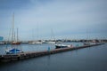 Sunny but still frozen day in the tourist harbor of Constanta