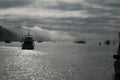 Boats at foggy Reid Harbor