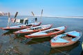 Boats on Ganges holy river in Varanasi, India