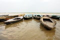 Boats on Ganges river in Varanasi, India Royalty Free Stock Photo