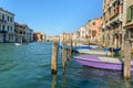 Boats and gondolas parking in Grand Canal of Venice. Italy Royalty Free Stock Photo