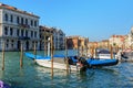 Boats and gondolas parking in Grand Canal of Venice. Italy Royalty Free Stock Photo