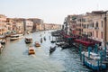 Boats, gondolas and water taxis navigating through Grand Canal and the buildings from Rialto bridge in Venice, Italy Royalty Free Stock Photo