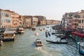 Boats, gondolas and water taxis navigating through Grand Canal and the buildings from Rialto bridge in Venice, Italy Royalty Free Stock Photo