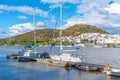 Boats at Guadina river viewed from Portuguese town Alcoutim Royalty Free Stock Photo