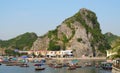 Boats at Ha Long Bay, near the island of Cat Ba, Vietnam Royalty Free Stock Photo