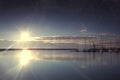 Boats in the harbor at dawn. Royalty Free Stock Photo