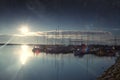 Boats in the harbor at dawn. Royalty Free Stock Photo