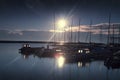 Boats in the harbor at dawn. Royalty Free Stock Photo