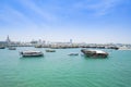 Boats in harbor Doha with turquoise Persian Gulf water Qatar