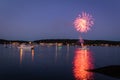 Boats in the harbor during fireworks display, slow shutter, motion blur