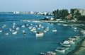 Boats at a harbor oat the coast of southern France in 1967 . What a beautiful day . Royalty Free Stock Photo