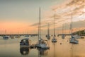 Boats in the harbor of Rockport at dawn Royalty Free Stock Photo