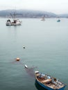 Boats under a fog, Avila Beach, California Royalty Free Stock Photo