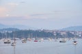 Boats in Hendaye at dusk on the coast of France Royalty Free Stock Photo