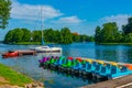 Boats for hire at Galve lake near Trakai, Lithuania Royalty Free Stock Photo