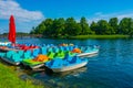 Boats for hire at Galve lake near Trakai, Lithuania Royalty Free Stock Photo