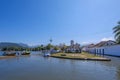 Boats and houses at the channel of the historic town Paraty, Rio de Janeiro state, Brazil