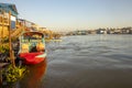 Boats and houses of Chau Doc in Vietnam Royalty Free Stock Photo