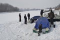 Boats in ice on the river Borcea 2 Royalty Free Stock Photo