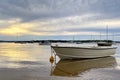 Boats between islands during a sunrise storm near Brisbane, Australia