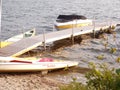 Boats on the Jaffrey beach shoreline Royalty Free Stock Photo
