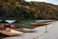 Boats on Katsura river at fall, Arashiyama
