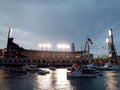 Boats and Kayakers in McCovey Cove and Ballpark at night