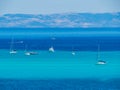 Boats in La Pelosa Beach, Stintino, Italy Royalty Free Stock Photo