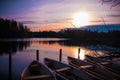 Boats on the Lake in the evening sun Royalty Free Stock Photo