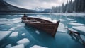 boats on the lake Horror A wooden row boat trapped in a lake of ice, Royalty Free Stock Photo