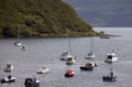 Boats on a lake in the mountains