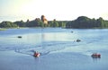 Boats in lake near Trakai castle Royalty Free Stock Photo