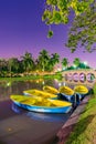 Boats on the lake in a park at night Royalty Free Stock Photo