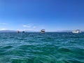 Boats on Lake Tahoe from Water Level Royalty Free Stock Photo