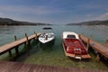 Boats at lake Woerthersee during summertime Royalty Free Stock Photo