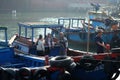 Boats and Lifestyle at Qui Nhon Fish Port, Vietnam in the morning.