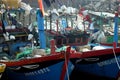 Boats and Lifestyle at Qui Nhon Fish Port, Vietnam in the morning. Royalty Free Stock Photo