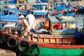 Boats and Lifestyle at Qui Nhon Fish Port, Vietnam in the morning.